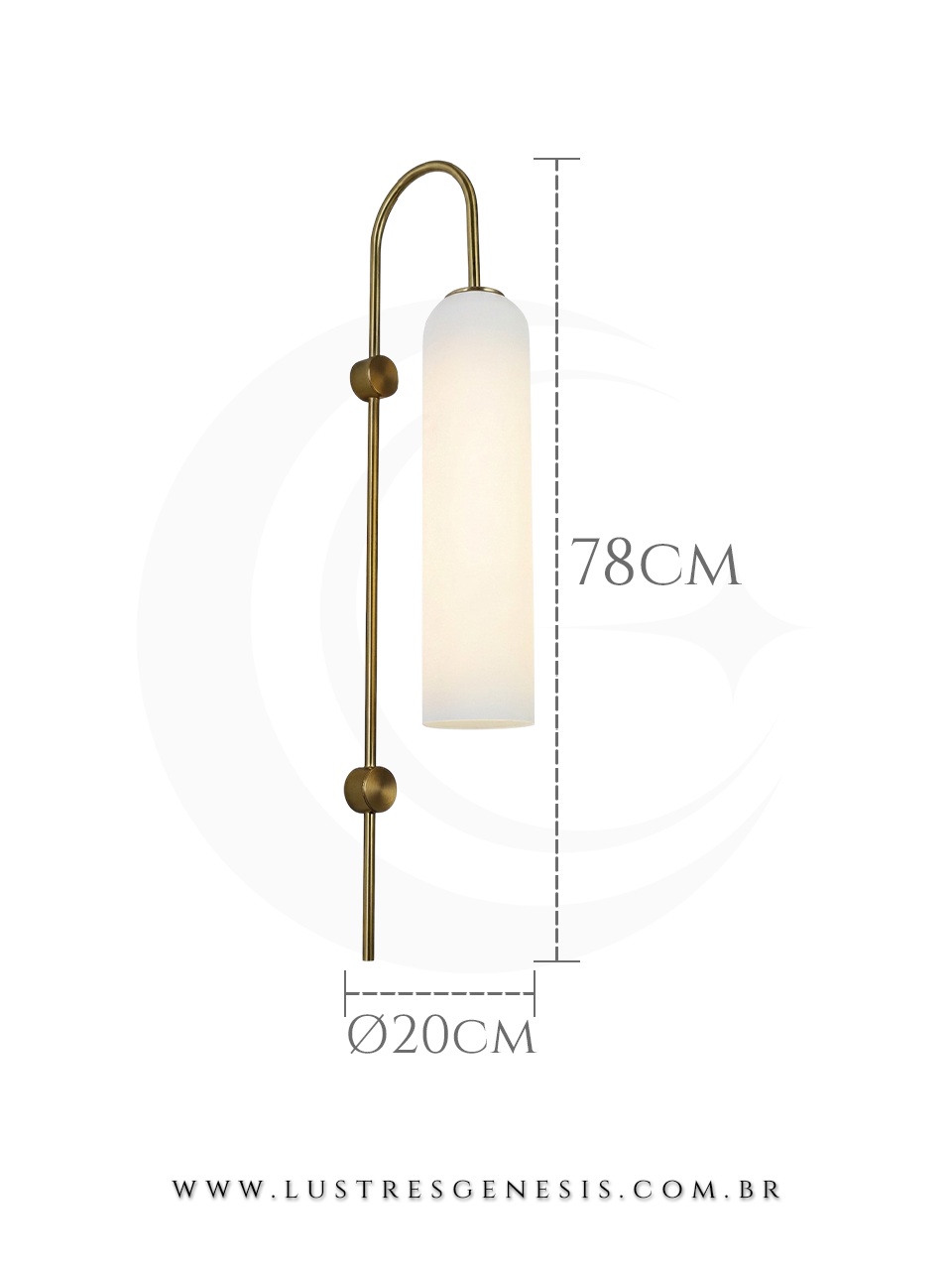 Arandela de Parede Bronze e Vidro Branco Tubular 20x78cm E27 Lampada Inclusa, Sala de Estar, Quarto, Cabeceira, Corredor, Lavabo, Hall